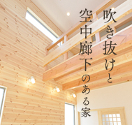 吹き抜けと空中廊下のある家